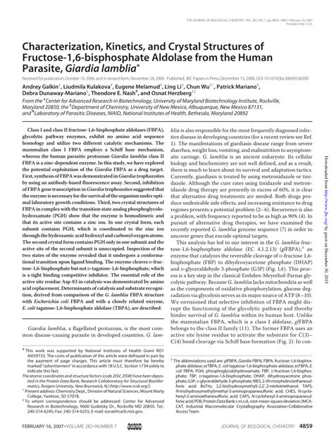 fbpa|Characterization, Kinetics, and Crystal Structures of Fructose